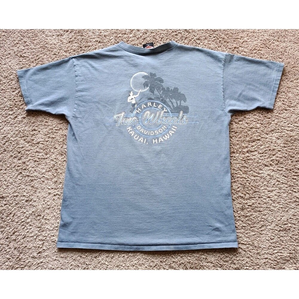 Harley Davidson T-Shirt Men's XL Hawaii Graphic Print Blue Short Sleeve Vintage
